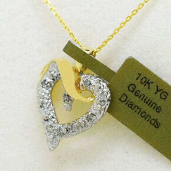 Genuine Diamond Heart Pendant 10k Two Tones Gold